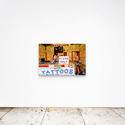 Chloe Albert's fine art print 'Cash Only' shown unframed at 36 by 24 inches on a gallery wall, displaying the print at scale in a room setting.