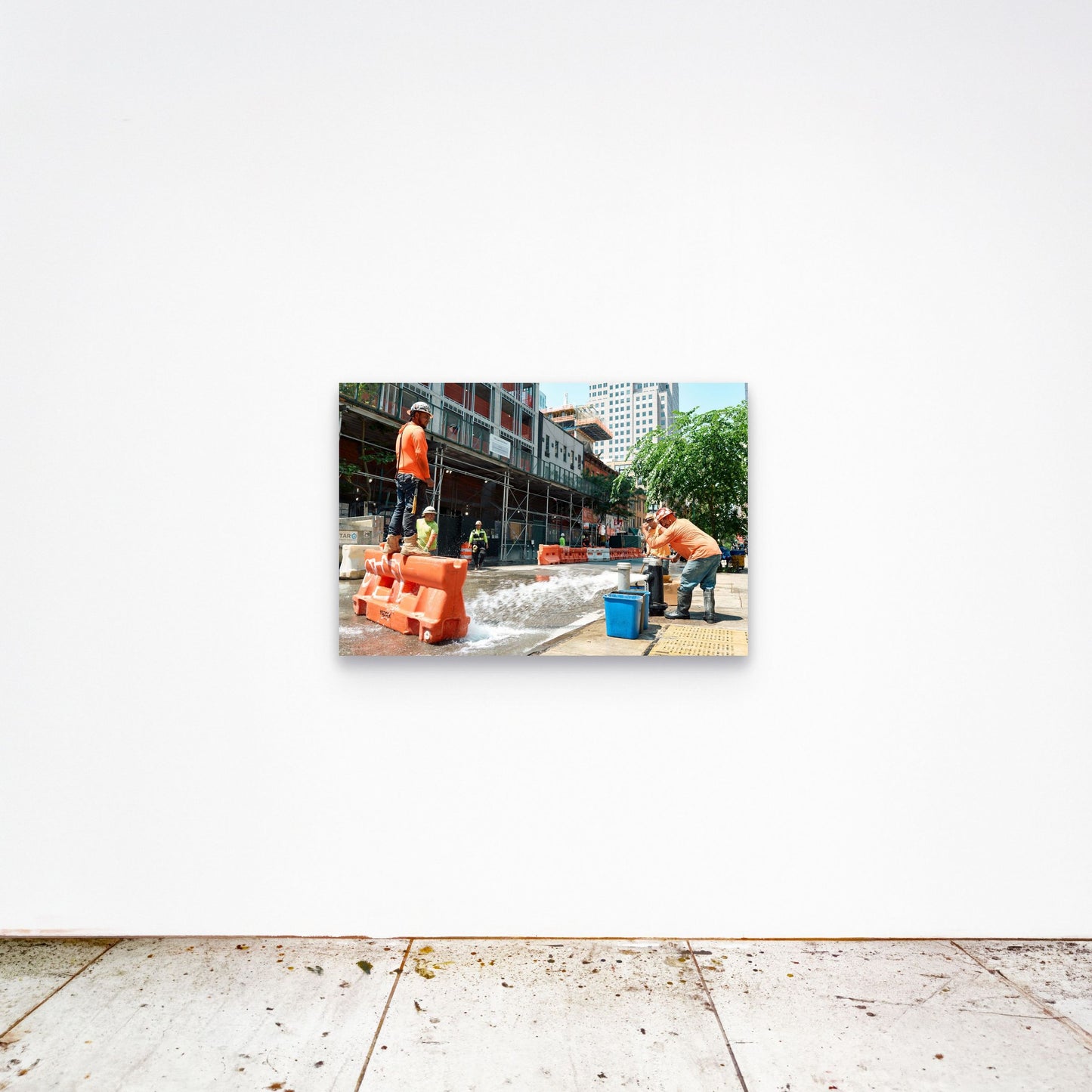 Chloe Albert's fine art print 'Fire Hydrant' shown unframed at 36 by 24 inches on a gallery wall, displaying the print at scale in a room setting.