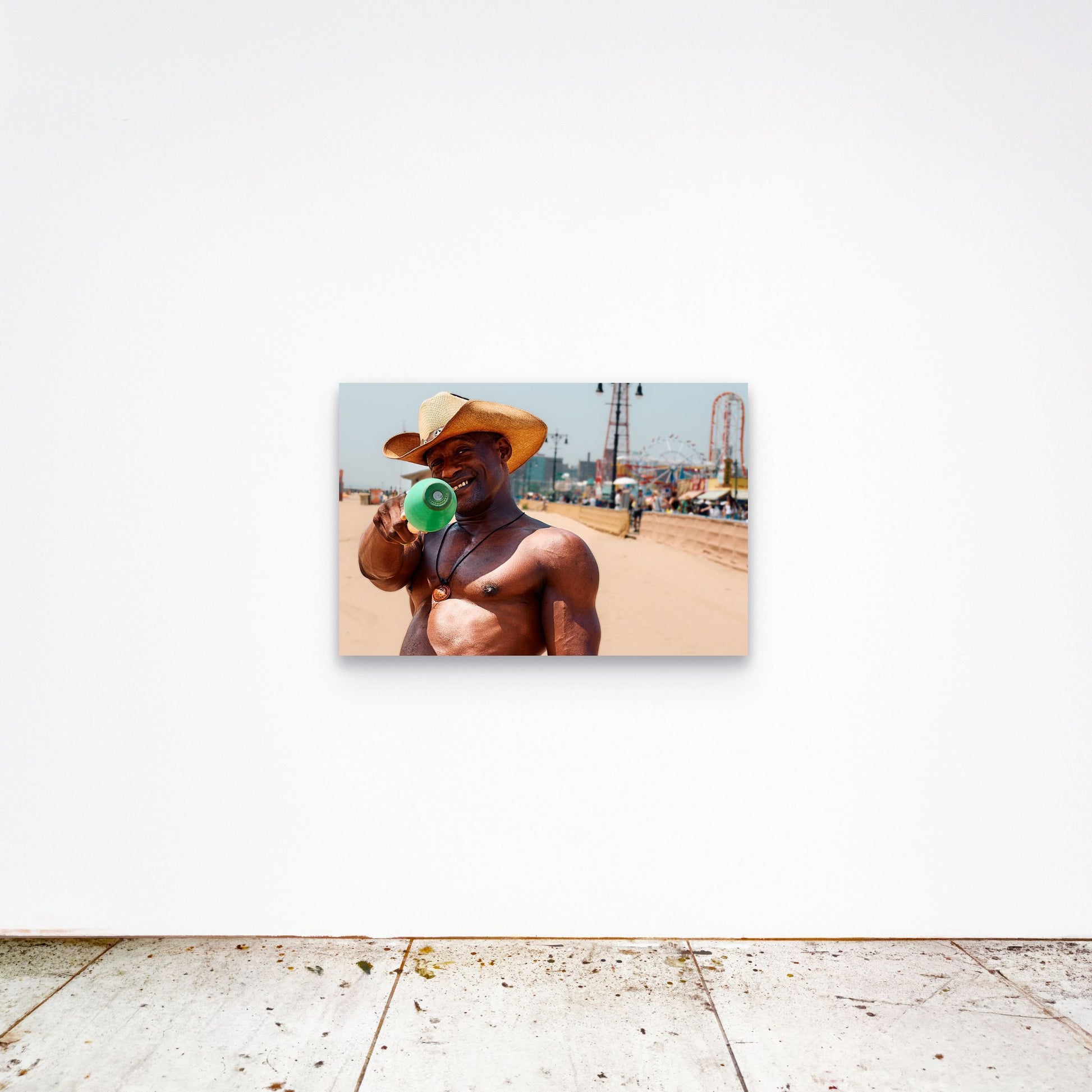 Chloe Albert's fine art print 'Tightrope' shown unframed at 36 by 24 inches on a gallery wall, displaying the print at scale in a room setting.
