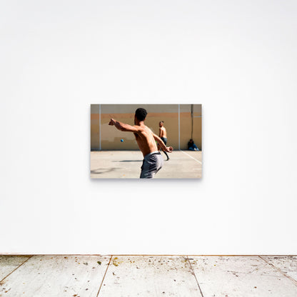 Chloe Albert's fine art print 'Torque' shown unframed at 36 by 24 inches on a gallery wall, displaying the print at scale in a room setting.
